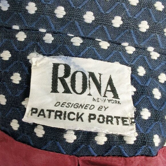 Vintage Rona Pea Coat Small Blue Midi Polka Dot - Picture 8 of 11